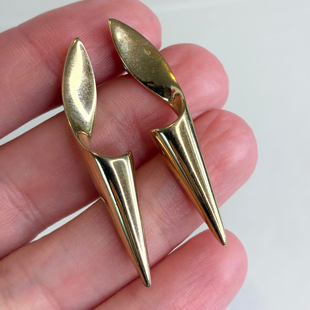 Vintage Trifari Earrings Gold Tone Sculptural Geometric Post Statement